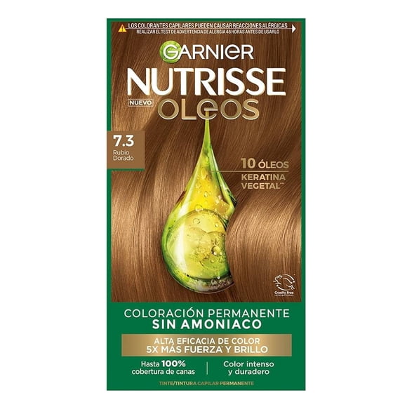 Tinte permanente para cabello Garnier Nutrisse sin amoniaco Tono 7.3 Rubio Dorado