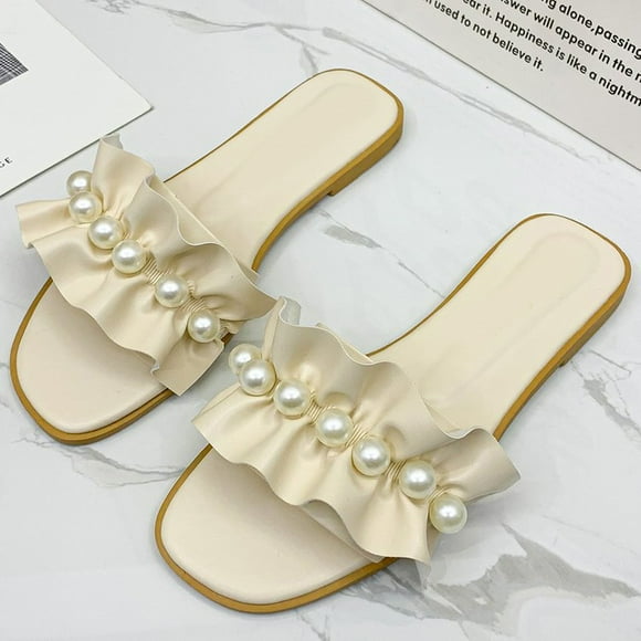 Sandalias planas con perlas artificiales, sandalias planas con perlas artificiales, sandalias planas con perlas artificiales, integración sin costuras