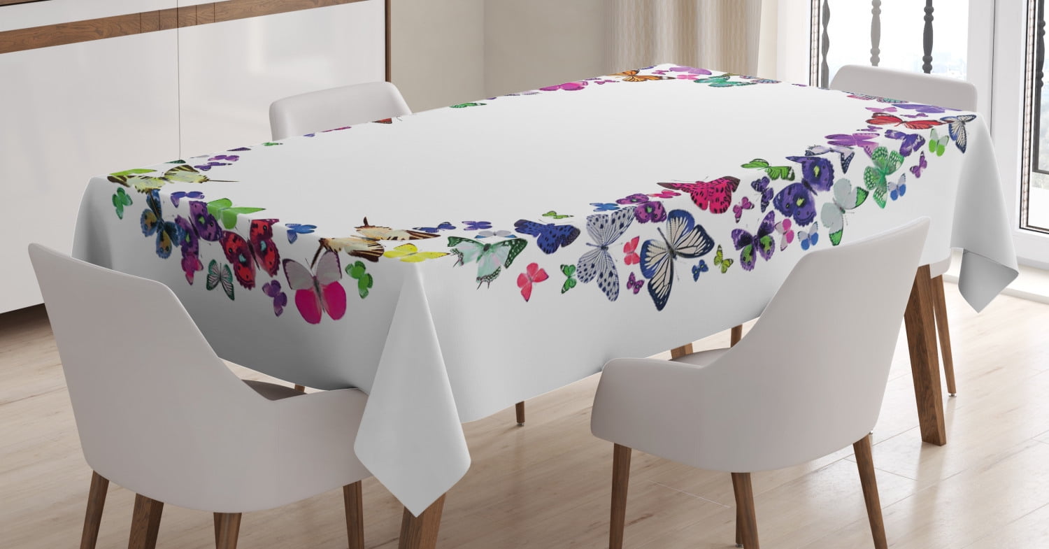 Nature Tree with Floral Butterflies Leaves Vivid Vibrant Artwork Print Dining Room Kitchen Rectangular Table Cover 60 X 84 Ambesonne Modern Tablecloth Multicolor
