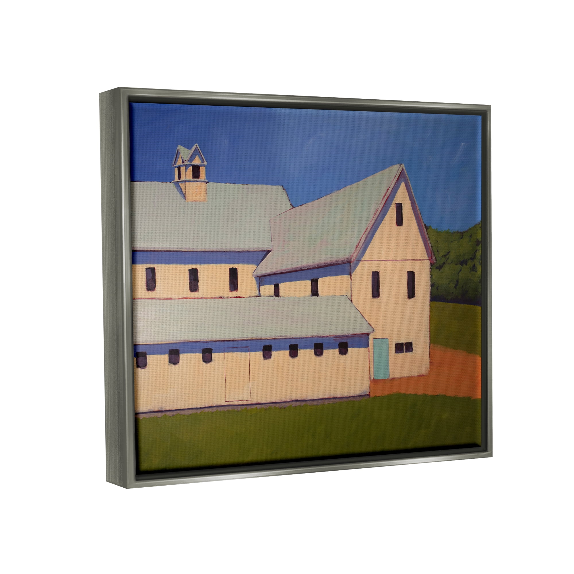 Stupell Industries Country Building Painting Travel & Places Painting Gray Floater Framed Canvas Art Print Wall Art, 21 x 17