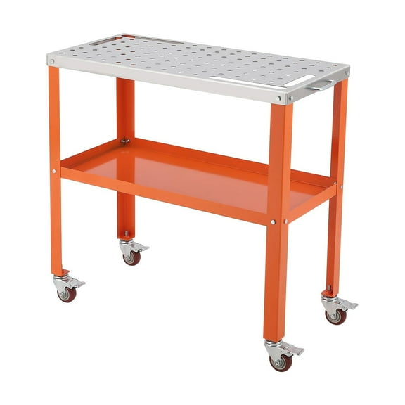 Pinypikaka 36"x18" Welding Table, 1200lbs Load Capacity Heavy Duty Steel Workbench with Wheels, Portable Welding Cart with 4 Tool Slots and Tool Tray for Garage, Shop