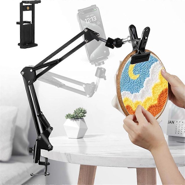 Adjustable Embroidery Hoop Stand 3 in 1 Hoop/Tablet/Phone Holder Desktop Stand with 360 Rotation, Needle Art Frame