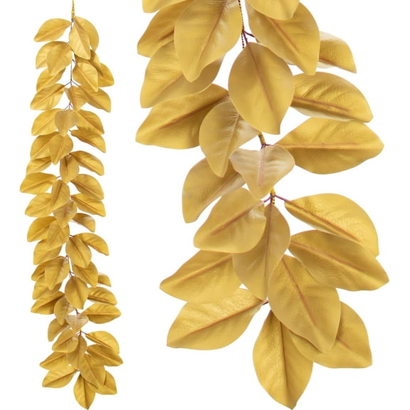 Gold Artificial Magnolia Leaf Christmas Garland 6FT Length