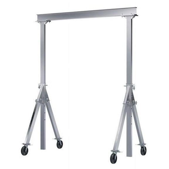 Vestil AHA-4-12-10-VG 4000 lbs 12 x 10 ft. Aluminum Adjustable Height Gantry Crane with V-Groove Ductile Steel Casters - Silver