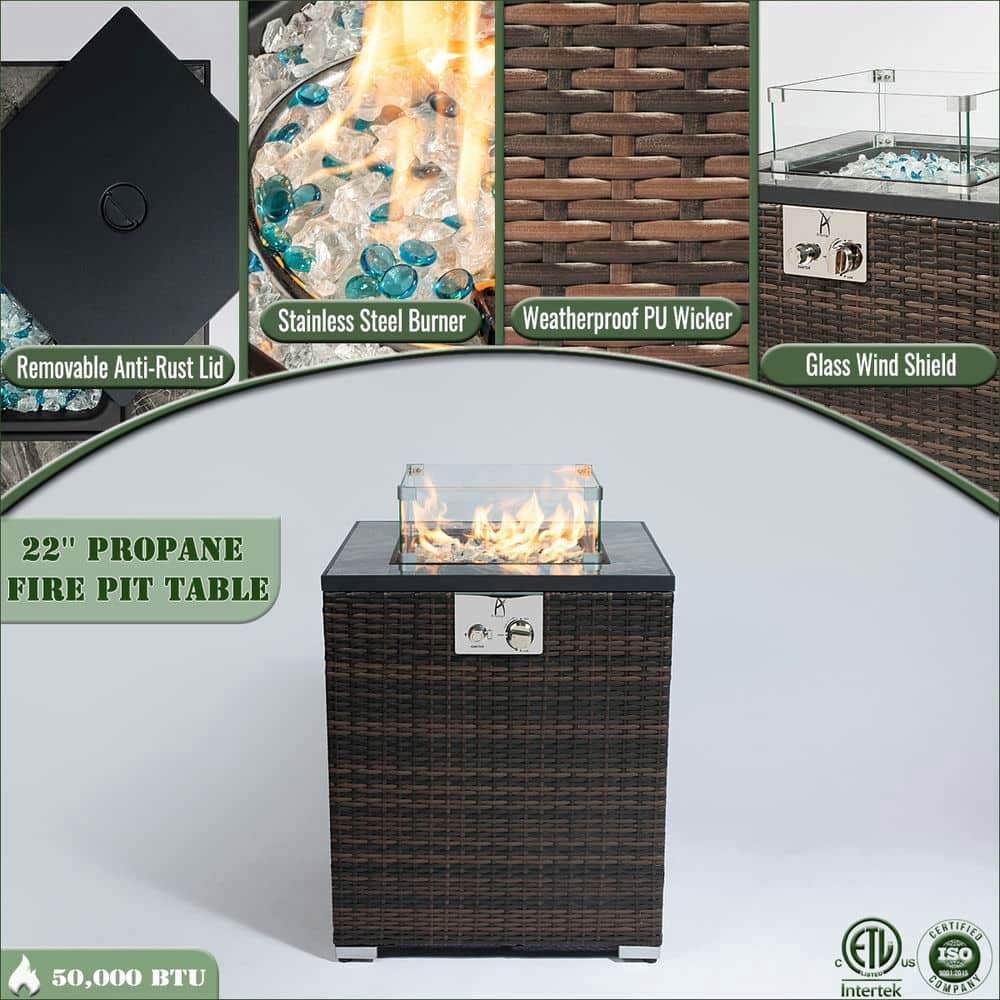 Spaco 22" Propane Gas Fire Pit Table, 50000 BTU Square Steel Fire Pit, Fire Pit Table for Patio, Backyard, Black