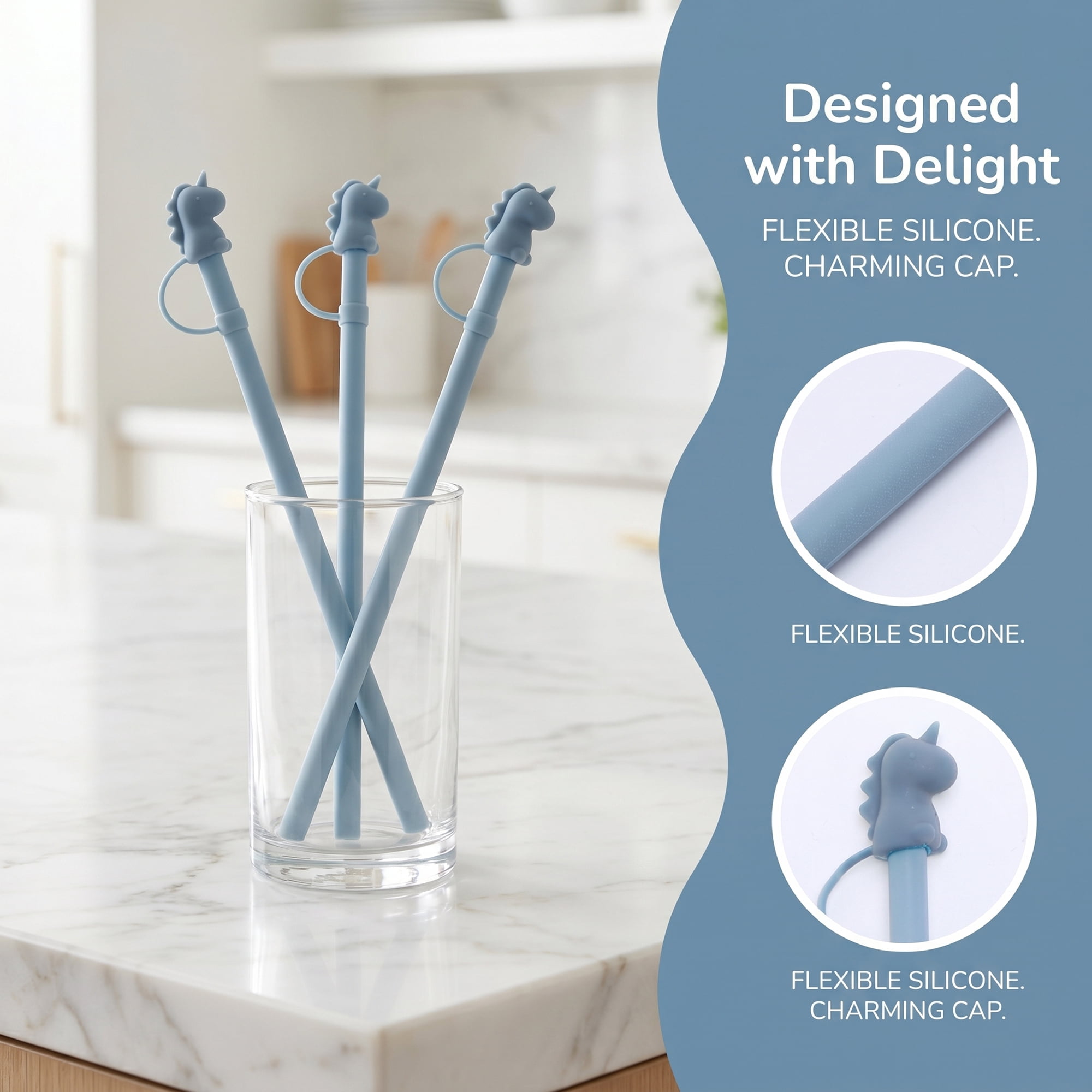 Unique Bargains 6Pcs Reusable Durable Dishwasher Safe Silicone Straws Blue A