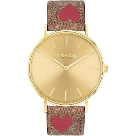 COACH 14503886 Gold Dial Brown Leather Strap Ladies 36mm Perry Watch