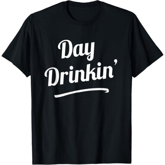 Men's 100% Cotton T-Shirt 180gsm - Day Drinkin' T-Shirt Drinking Funny Slogan Shirts T-Shirt, Black Comfortable Breathable Soft Tee, Gift for Men