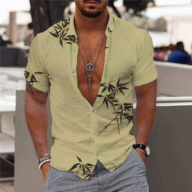 Wolfast Chemises pour Hommes Manches Courtes Mode Décontractée Boutons Impression Hawaïenne Col Rabattu Chemise Blouse