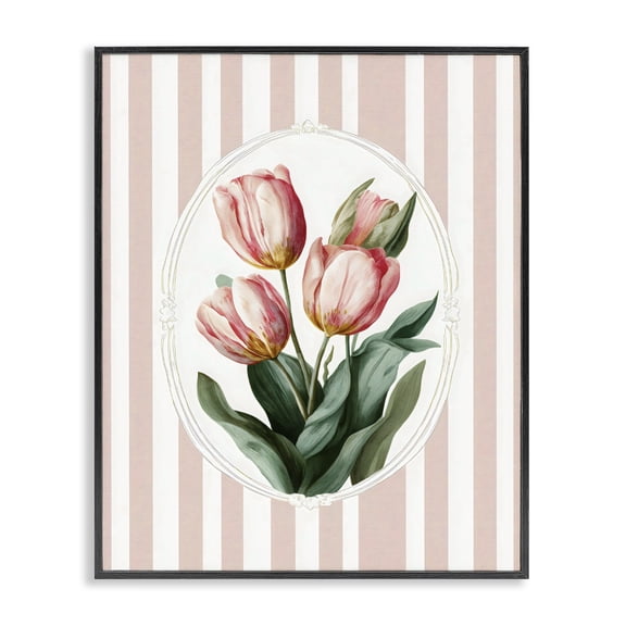 Stupell Industries French Country Vintage Tulips on Stripes Black Framed Giclee Art, 11 x 14, by Ink Drop Loft