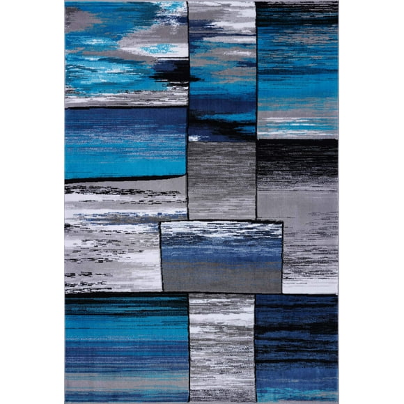 tapis de tapis Gris Bleu Tuquoise Noir Contemporain pour Chambre à Coucher de Salon