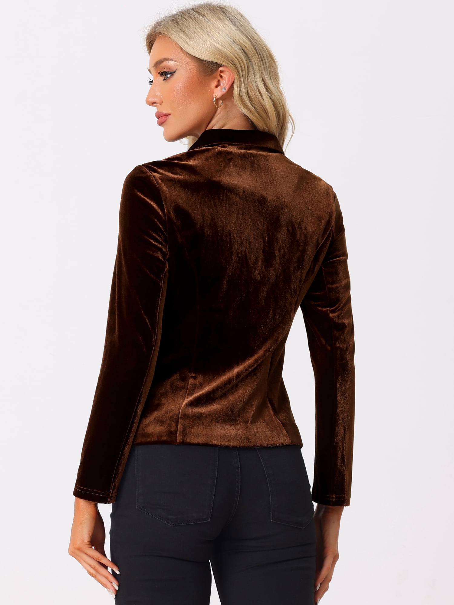 DARING DIVA Women's Notched Lapel Long Sleeve Office Velvet Blazer XL Brown