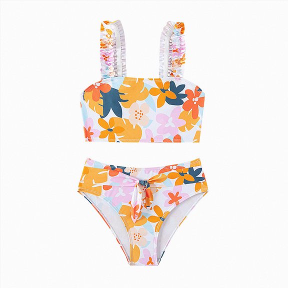Ymyiu Teen Girl Swimsuits Two Piece Girls Swimsuit Adjustable Straps Bathing Suits Bikini Sets with Chest Pad 2 Piece Swimwear for Girl Size 9-10 Years (Orange,9-10 Years)