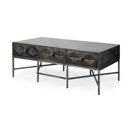 Mercana Hobbart II Solid Wood Top Iron Metal Coffee Table in Brown