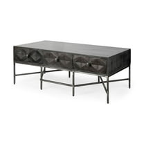 Mercana Hobbart II Solid Wood Top Iron Metal Coffee Table in Brown