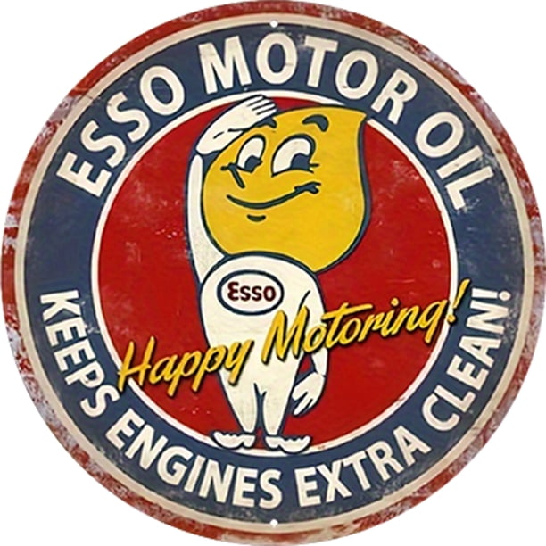 Placa de Metal Vintage ESSO óleo Happy Motoring pintura de hierro redonda 30x30cm Wdftyju