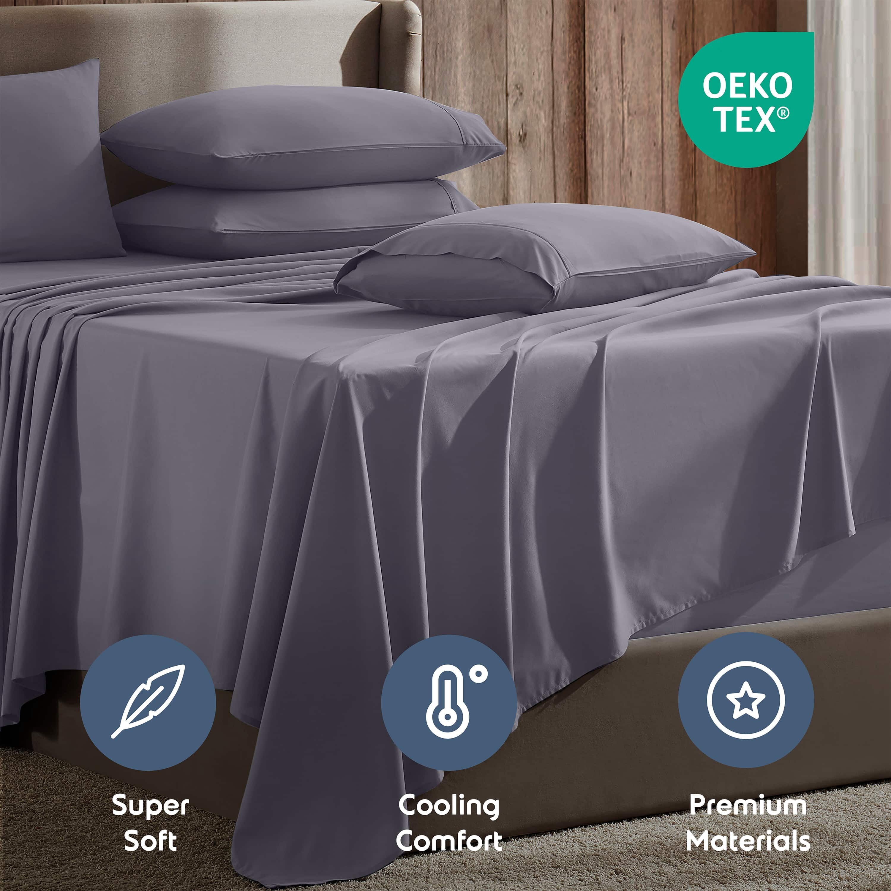 LammaLoe Extra Deep Pocket Split King Sheets set, Fits 18"-24" Mattress, 7 Piece Soft Microfiber Bed Sheet Sets, Grayish Purple