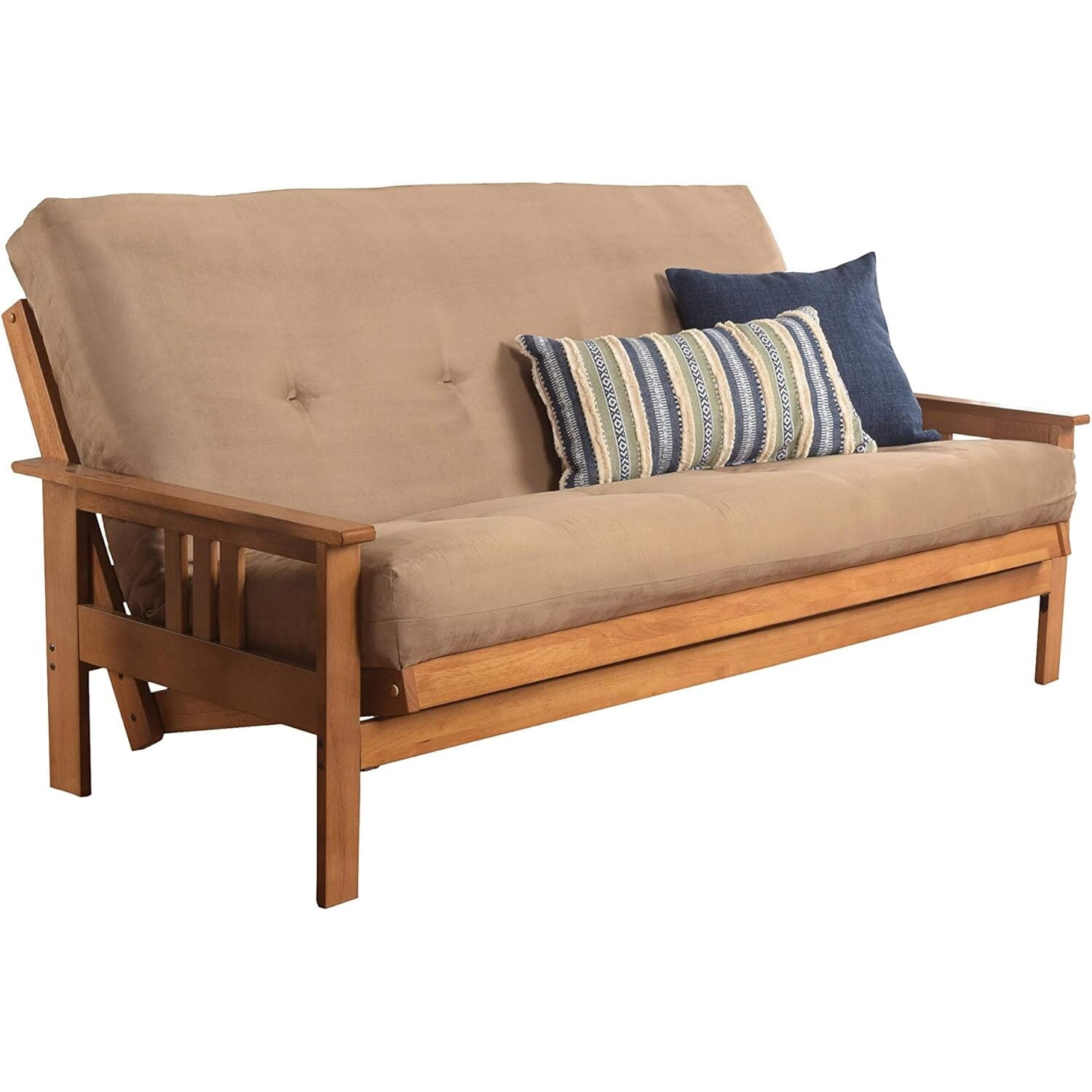 Futon Frame Set with Mattress - Foldable Hardwood Sofa Bed for Living Room