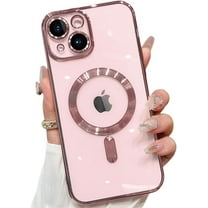 Magnetic Case for iPhone 15 Plus Case Clear Compatible with MagSafe Built-in Camera Lens Protector Soft Slim Shockproof Phone Case Cover for iPhone 15 Plus 6.7" - Pink