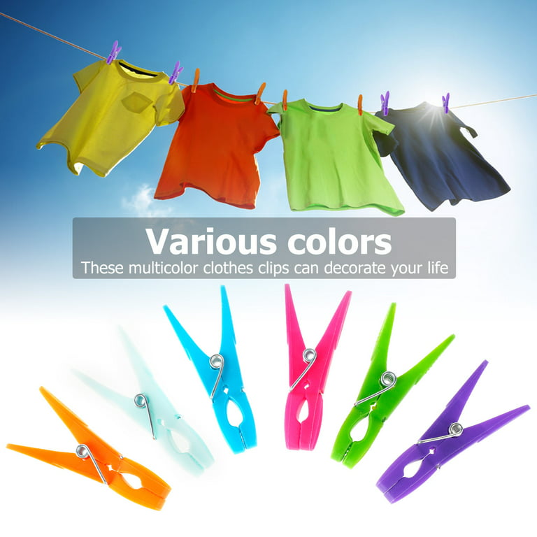 48 Pack Plastic Clothes Pins Heavy Duty Outdoor for Hanging Clothes,  Colored Clothespins Clips with Springs Clothes Drying Line Pegs with Mesh  Clothes