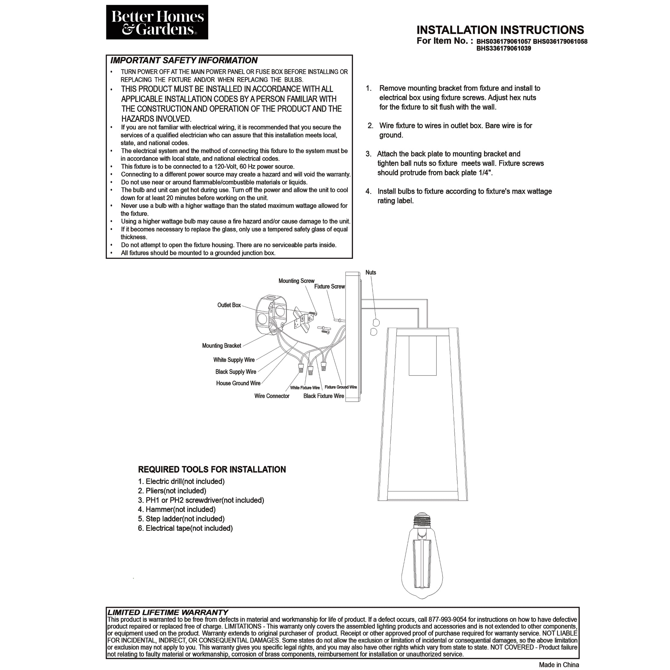 Better Homes & Gardens 12.5"H Modern Black Outdoor Wall Light, ST19 Bulb Not Included