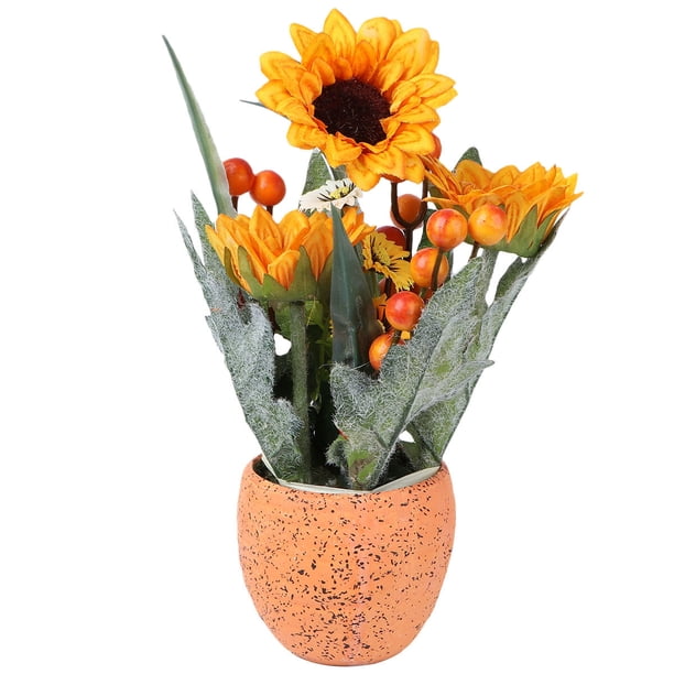 Girasoles de flores de plástico de girasol artificial de 1 pieza para interior y exterior naranja