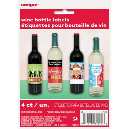 Vintage Wine Label - Unique Industries Christmas Spirits Wine Bottle Labels, 4-Count