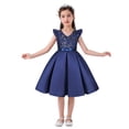 thumbnail image 2 of FINALGANG Girls Kids Gold Sequin Dress Ruffle Sleeve V Neck Satin Bow Waist A Line Tulle Party Dress For Party Daily Wear Blue 2-3 Years, 2 of 4