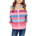 thumbnail image 1 of PMVFHDE Liquidation Veste pour Fille Tout-Petit Automne et Hiver Imprimé Color Block Poche Zippée Sweat à Capuche Cardigan Rose, 5-6 Ans, 1 of 4