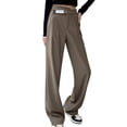 thumbnail image 1 of Gibobby pantalones de mezclilla afelpados mujer 2023 primavera y verano damas doble botón casual suelto arrastre recto traje pantalones (Café, XXL), 1 of 5