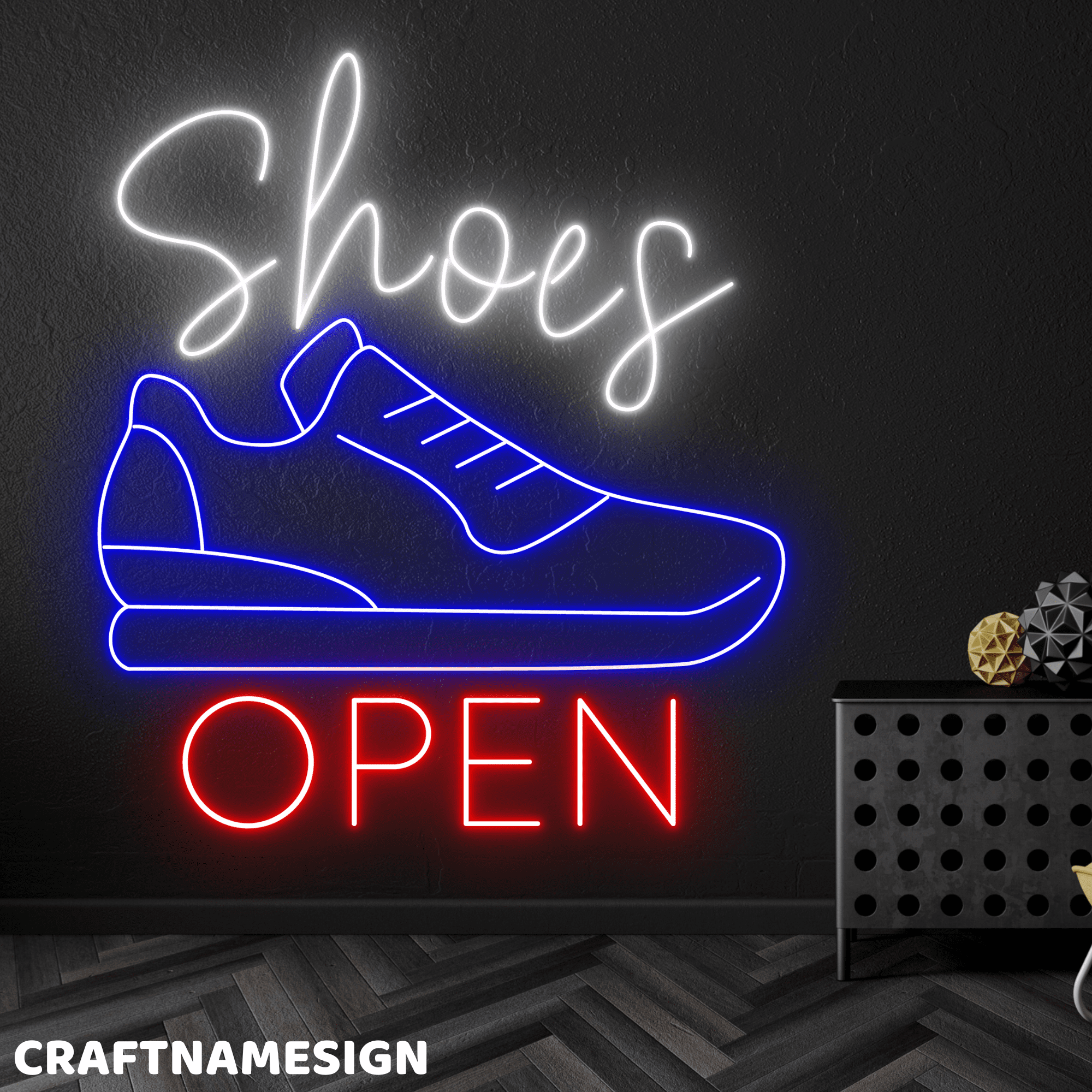 Craftnamesign Shoes Open Neon Sign, Sneaker Store Wall Decor, Footwear Wall Art