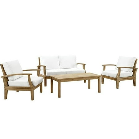 Modway Marina 4 Piece Outdoor Patio Teak Sofa Set in Natural White
