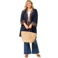thumbnail image 3 of GRACE & GRANDEUR Cardigan Ouvert à Manches 3/4 pour Femme Grande Taille à Contraste de Couleurs, 3 of 7