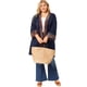 thumbnail image 3 of Women's Plus Size Cardigan Contrast Placket Kimono Sleeves Knit Open Front Cardigans Dark Blue 2X, 3 of 7