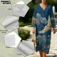 thumbnail image 5 of COEQINE Smock Dress for Women 3/4 Sleeve Calf Length Midi Modest Dress, Comfortable Polyester Linen Boho Beach Cover Up for Wedding Party Wear, Size S, Crane Bird Cloud Dark Blue, 5 of 6