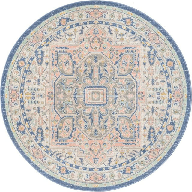 Unique Loom Whitney Medallion Border Rug 5' x 5' Round Multi/Ivory