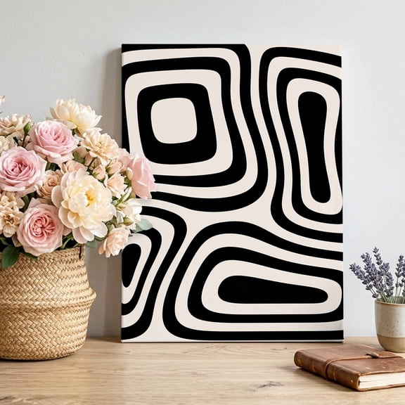 Abstract Ribbon Bands Canvas Wall Art for Living Room, Modern Minimalist Boho Black White Geometric Poster Print Painting for Bedroom Office Home Decoration Wall Pictures Prepare To Hang 12"x16"