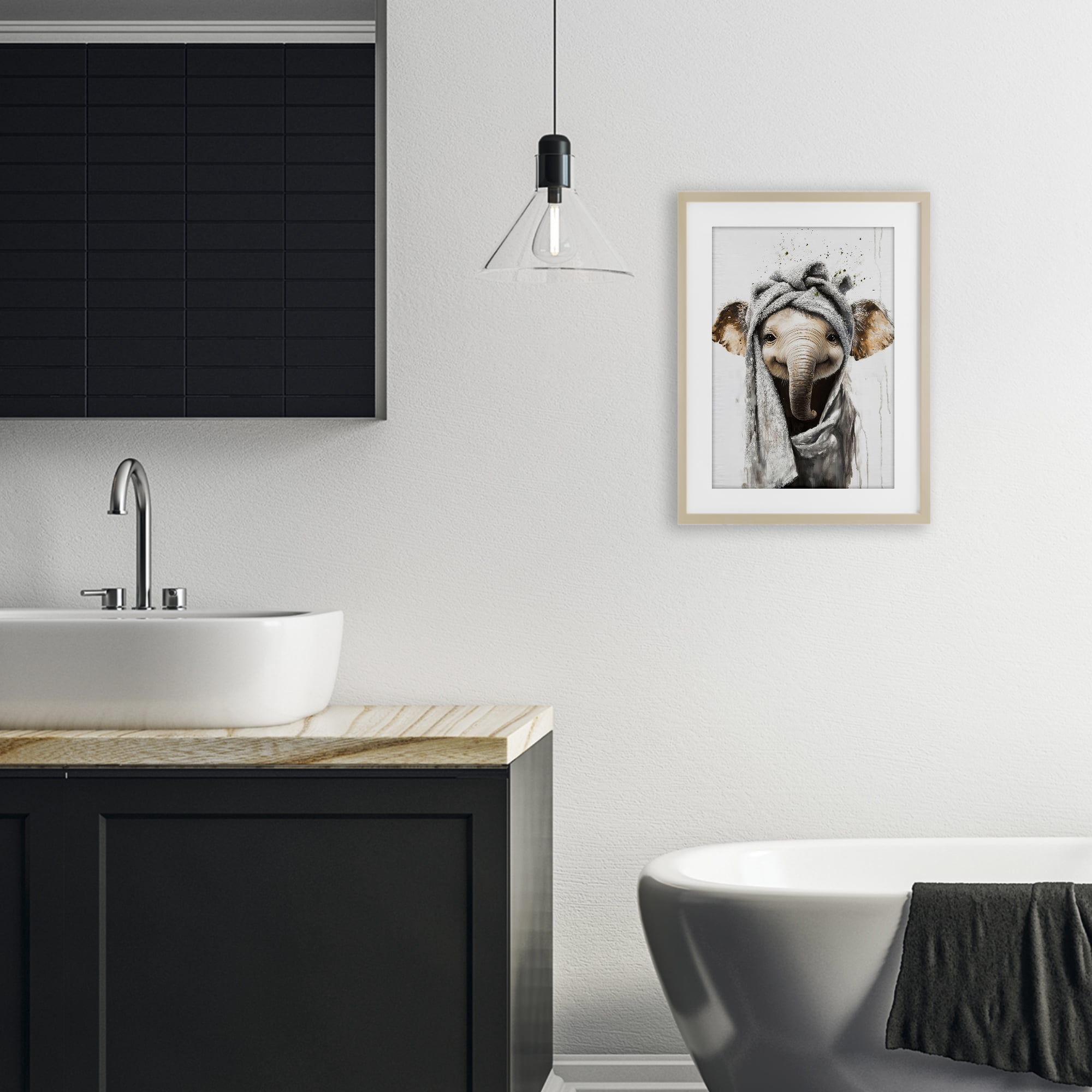 Stupell Industries Squeaky Clean Elephant Birch Framed Print Under Glass, design by Tina LeCour