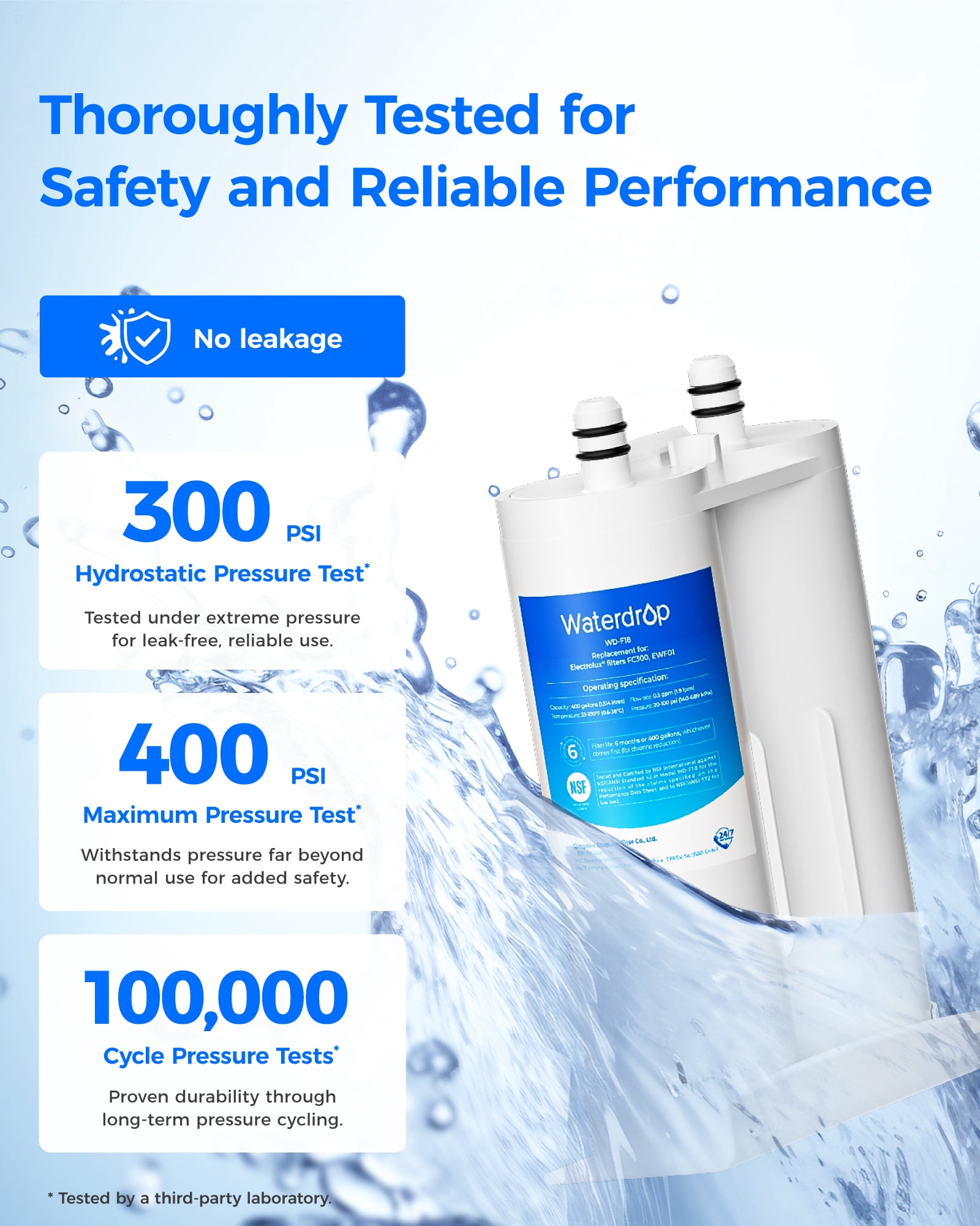Waterdrop Replacement for EWF01®, FC-300, FC300, EFF-6018A, 241988703 Refrigerator Water Filter, 4 Filters