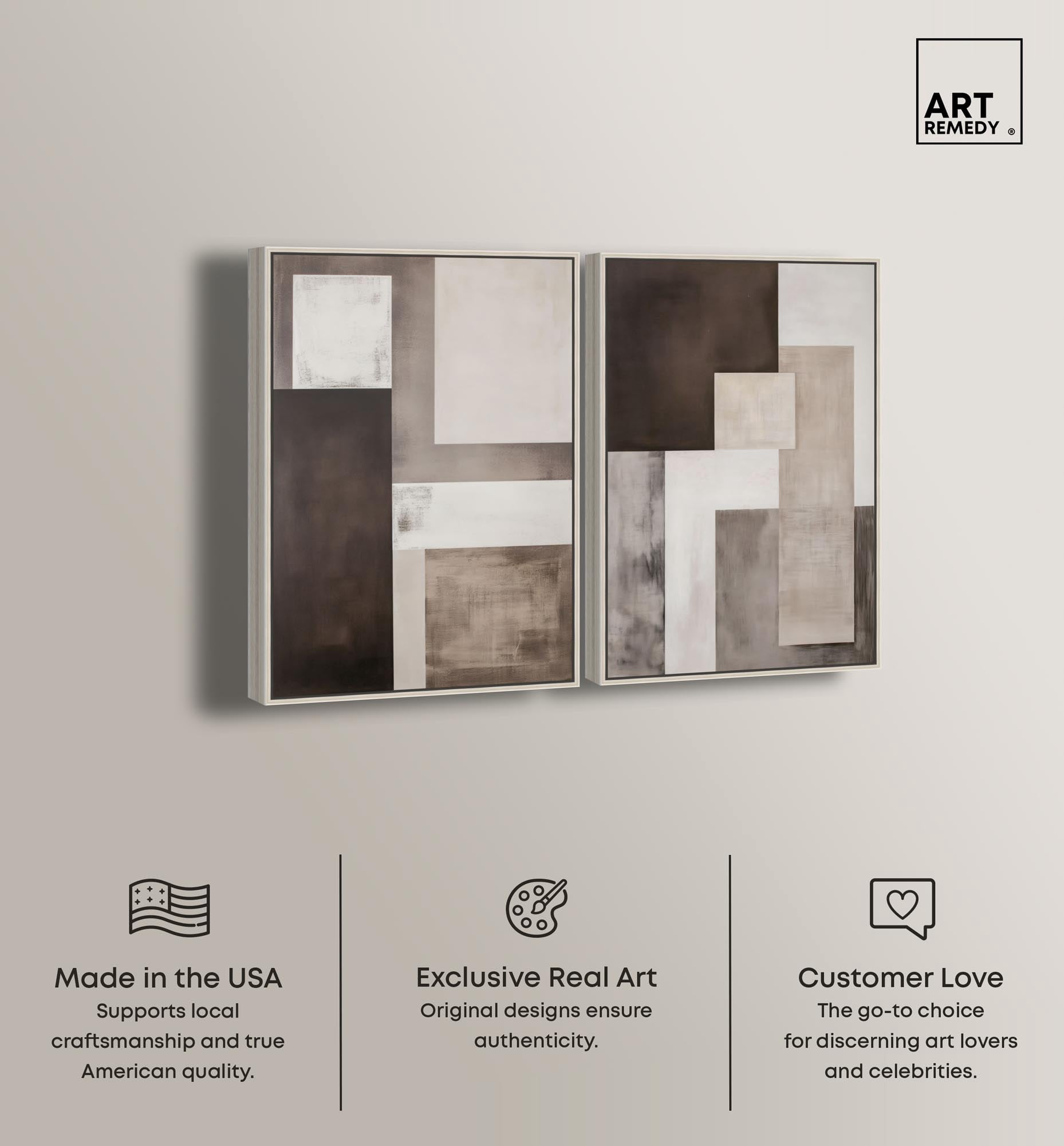 Quiet Geometries Set Canvas Print Brown Wall Art Set by Art Remedy, Silver Frame, 24 x 36