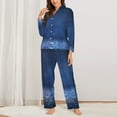 thumbnail image 3 of Kll Retro Blue Glitter Print Women'S Long Sleeve Pajamas With Pants Sleepwear Loungewear 2 Set-Large, 3 of 9
