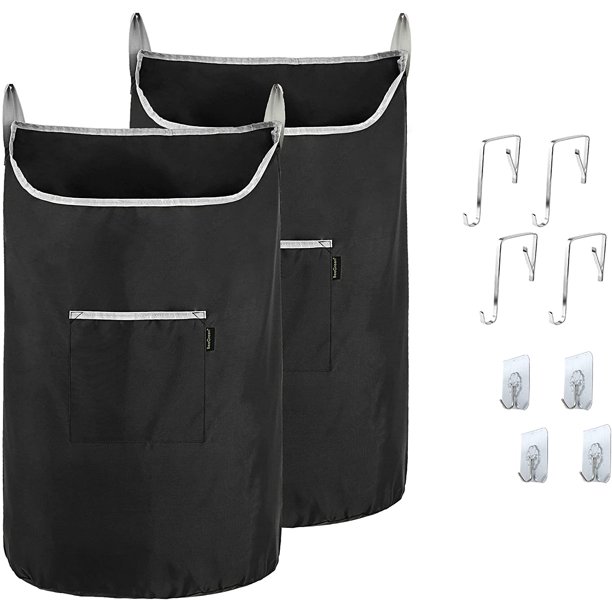 QWZNDZGR 2 Pack Black Hanging Laundry Hamper Bags XLarge Over The Door