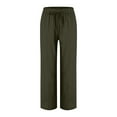 thumbnail image 4 of Tnhcen Women's Spring Autumn Drawstring Solid Color Baggy Cotton Linen Straight Leg Pants with Pockets S-3XL Casual Basic Relaxed Fit Trousers, 4 of 5