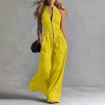 thumbnail image 2 of PBFRDSJ Women's Halter Neck Front Zip Jumpsuit Spaghetti Strap Wide Leg Casual Jumpsuits with Pockets Sizes S-2XL, 2 of 6