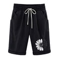 thumbnail image 2 of Womens Bermuda Shorts Cotton Linen Sunflower Print Elastic Waistband Pockets Knee Length Bermuda Long Shorts for Women, 2 of 5