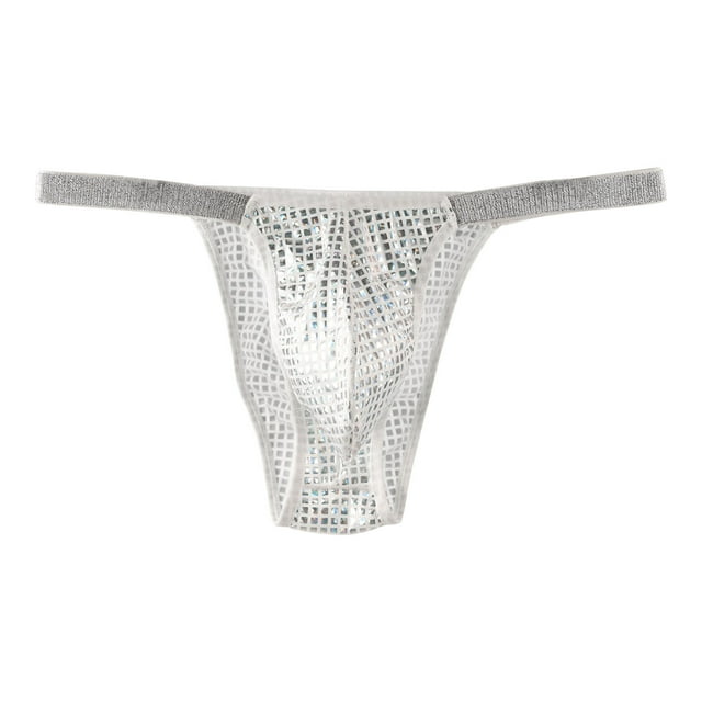 Penkiiy String Transparent pour Hommes, Ficelles, Bikini, sous-Vêtements, Maille Transparente, strings pour Hommes, TG, Blanc