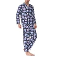 thumbnail image 2 of Uemuo Blue Skull Flower Pattern 2-Piece Loungewear Set - Men’s Soft Sleepwear, Cozy Winter PJs, Comfy Sleep Set-Large, 2 of 7