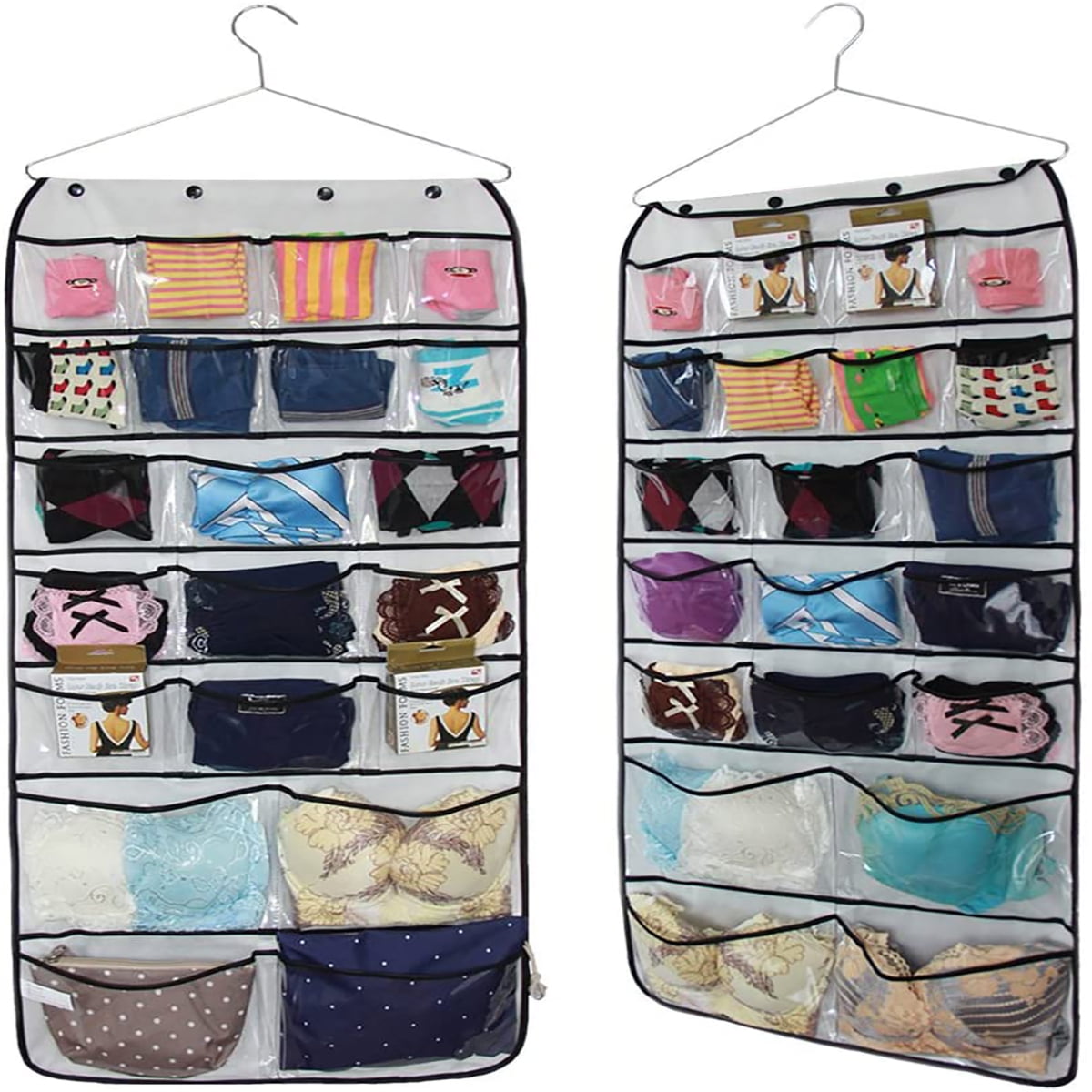 Kepooman Dual-Sided Hanging Closet Organizer with 42 PVC Pockets & Metal Hanger for Bra Underwear Underpants Socks, White Kepooman Dual-Sided Hanging Closet Organizer with 42 PVC Pockets & Metal Hanger for Bra Underwear Underpants Socks, White