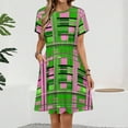 thumbnail image 2 of Plaid Pink & Green Women's Dress Short Sleeve Summer Sundress Summer Women Clothes, 2 of 7