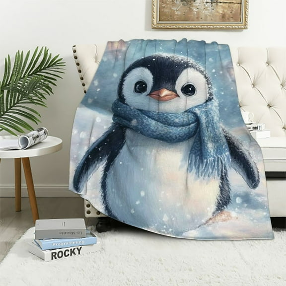 BCIIG Winter Penguin Blanket Gifts for Women, Animal Penguin Flannel Blanket, Soft Warm Lightweight Throw Blankets for Bed Couch Home Travel Penguin Decor   40x50in